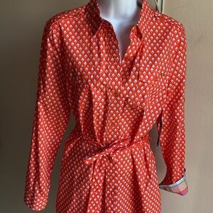 Tommy Hilfiger Shirtdress M 100% cotton NWT orange diamond pattern plaid…